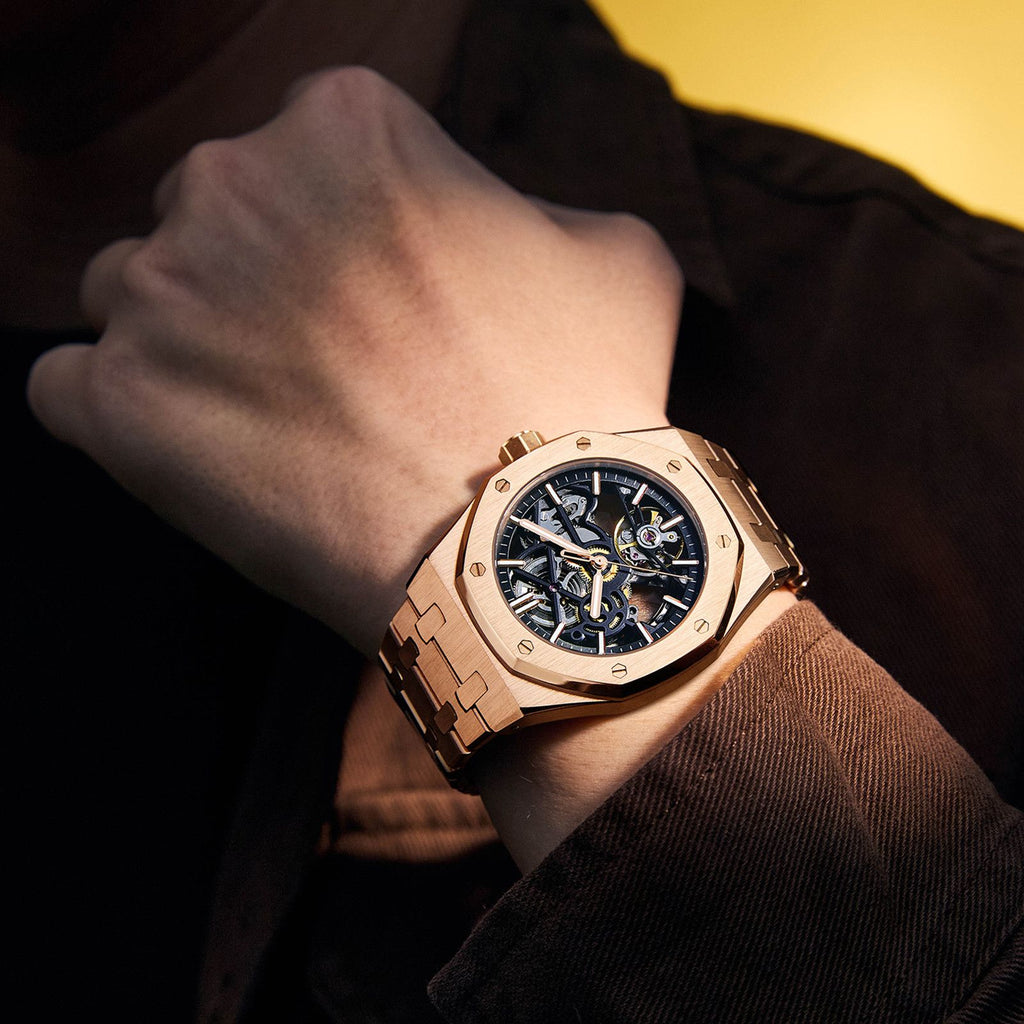 MEGIR Luxury Mechanical Watch for Men Waterproof Automatic Movement Holllow Dial Men's Wrist Watches Stainless Steel 9005-4-2