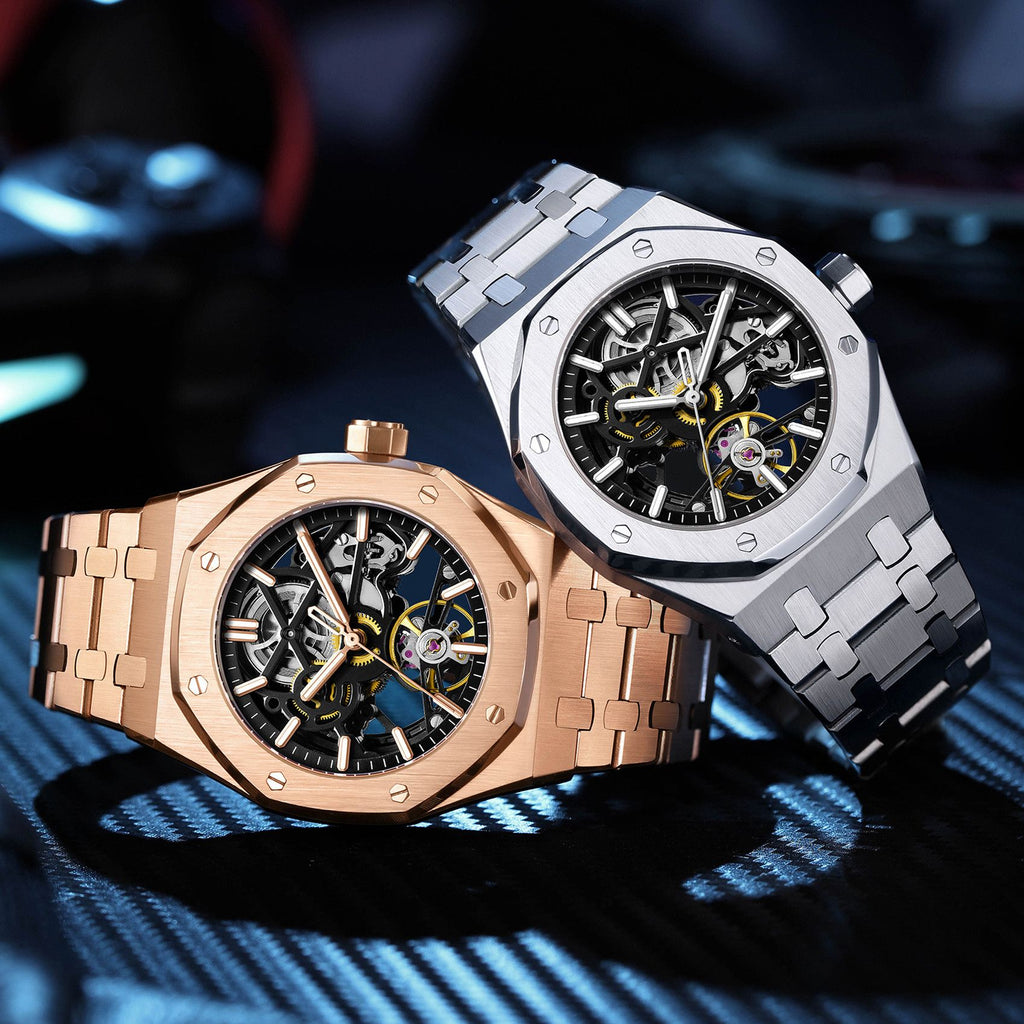 MEGIR Luxury Mechanical Watch for Men Waterproof Automatic Movement Holllow Dial Men's Wrist Watches Stainless Steel 9005-4-10