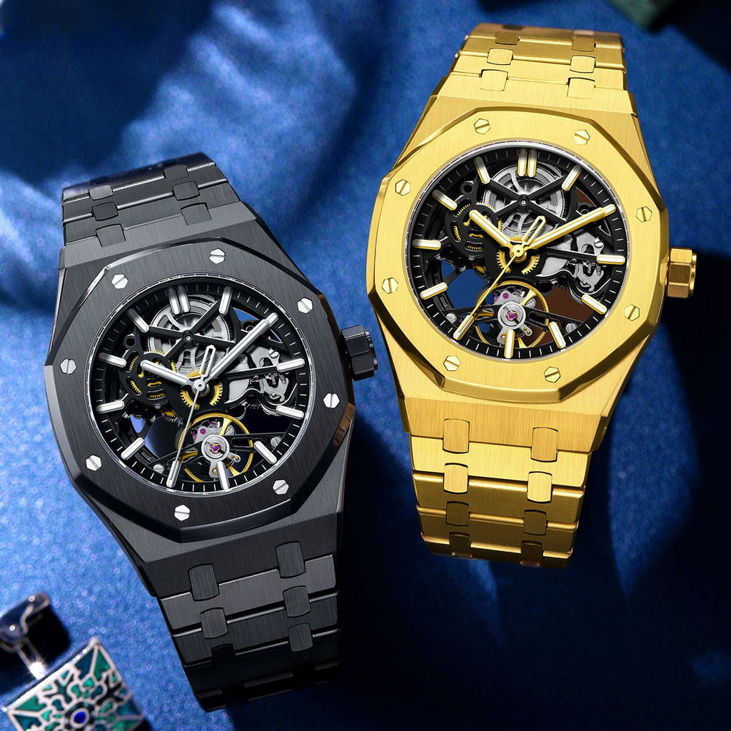 MEGIR Luxury Mechanical Watch for Men Waterproof Automatic Movement Holllow Dial Men's Wrist Watches Stainless Steel 9005-4-9