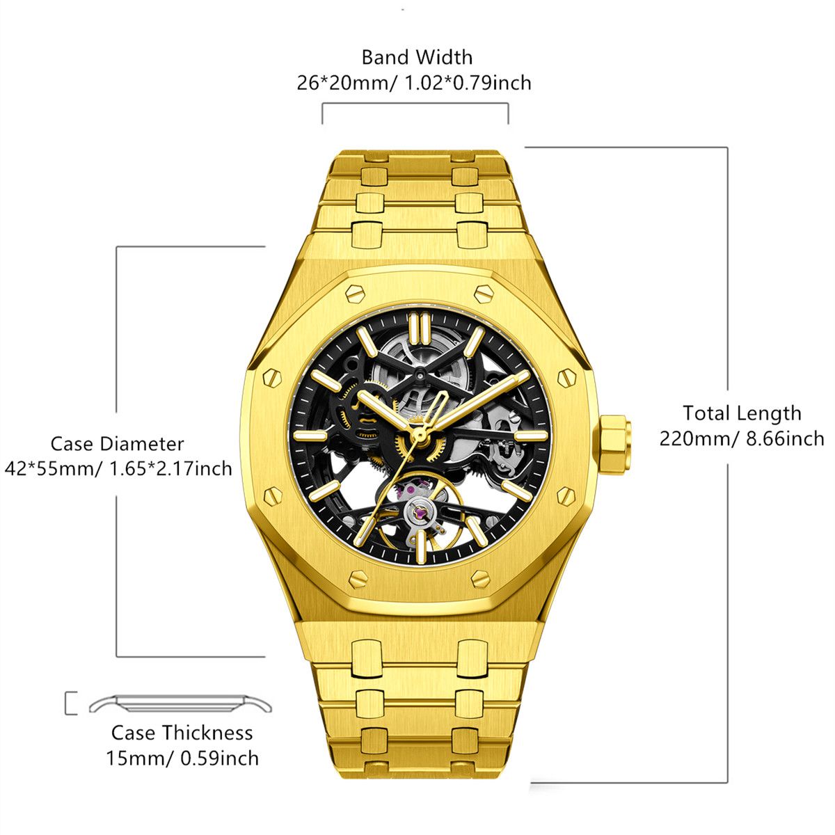 MEGIR Luxury Mechanical Watch for Men Waterproof Automatic Movement Holllow Dial Men's Wrist Watches Stainless Steel 9005-4-8