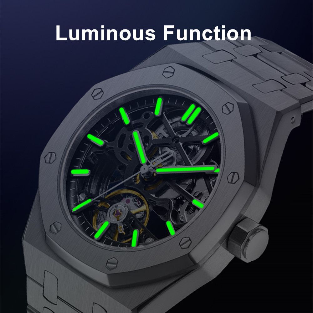MEGIR Luxury Mechanical Watch for Men Waterproof Automatic Movement Holllow Dial Men's Wrist Watches Stainless Steel 9005-4-6