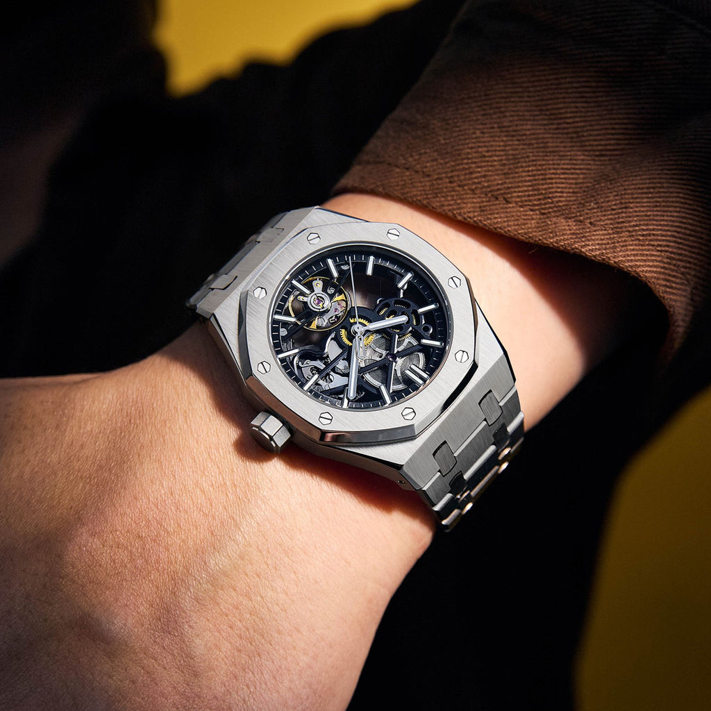 MEGIR Luxury Mechanical Watch for Men Waterproof Automatic Movement Holllow Dial Men's Wrist Watches Stainless Steel 9005-4-4