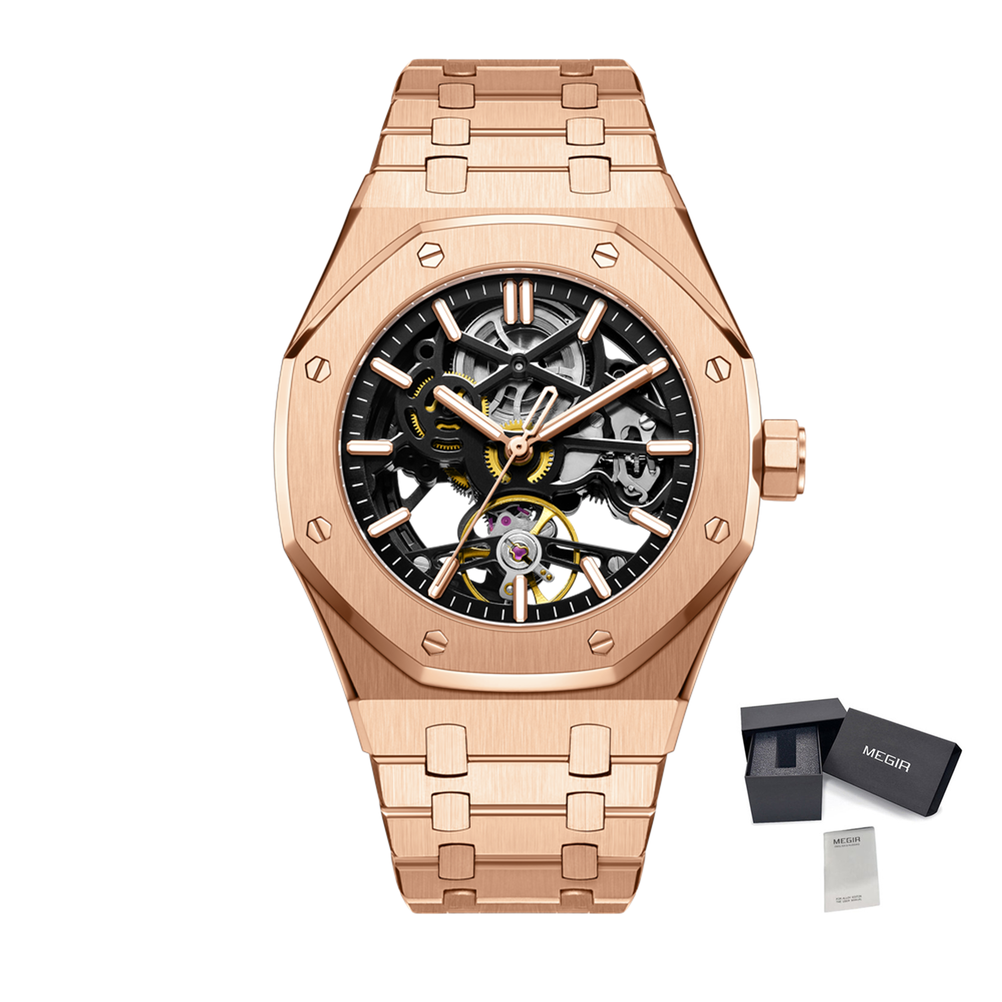 MEGIR Luxury Mechanical Watch for Men Waterproof Automatic Movement Holllow Dial Men's Wrist Watches Stainless Steel 9005-4-14