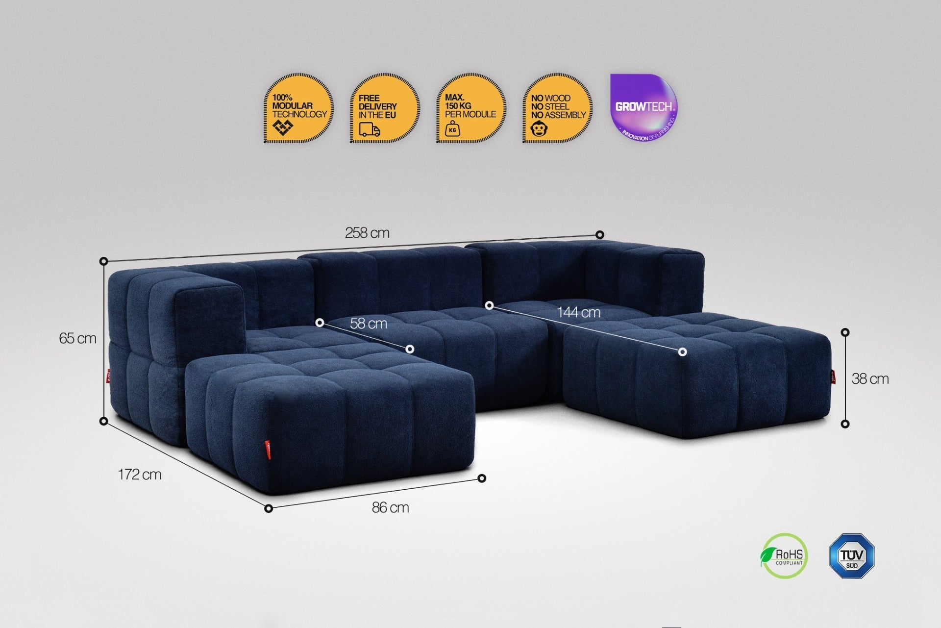 5 Teiliges Modulares Sofa – Blau