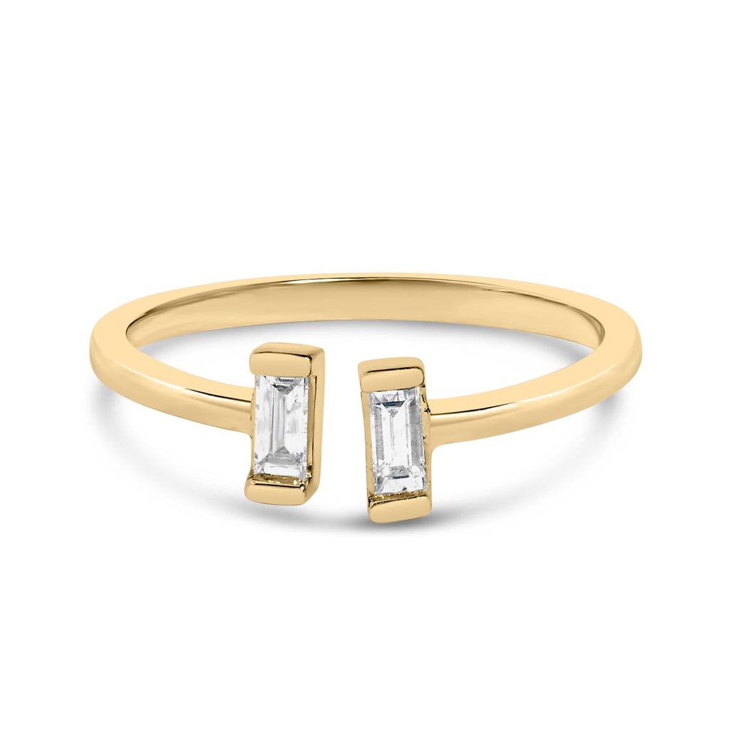 14K Yellow Gold Plated Sterling Silver 1/5 Cttw Baguette Diamond Open Band Ring