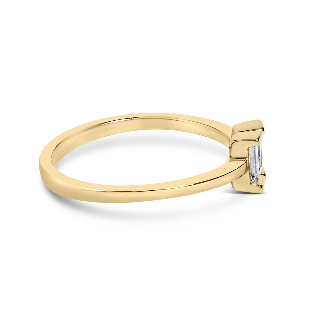 14K Yellow Gold Plated Sterling Silver 1/5 Cttw Baguette Diamond Open Band Ring