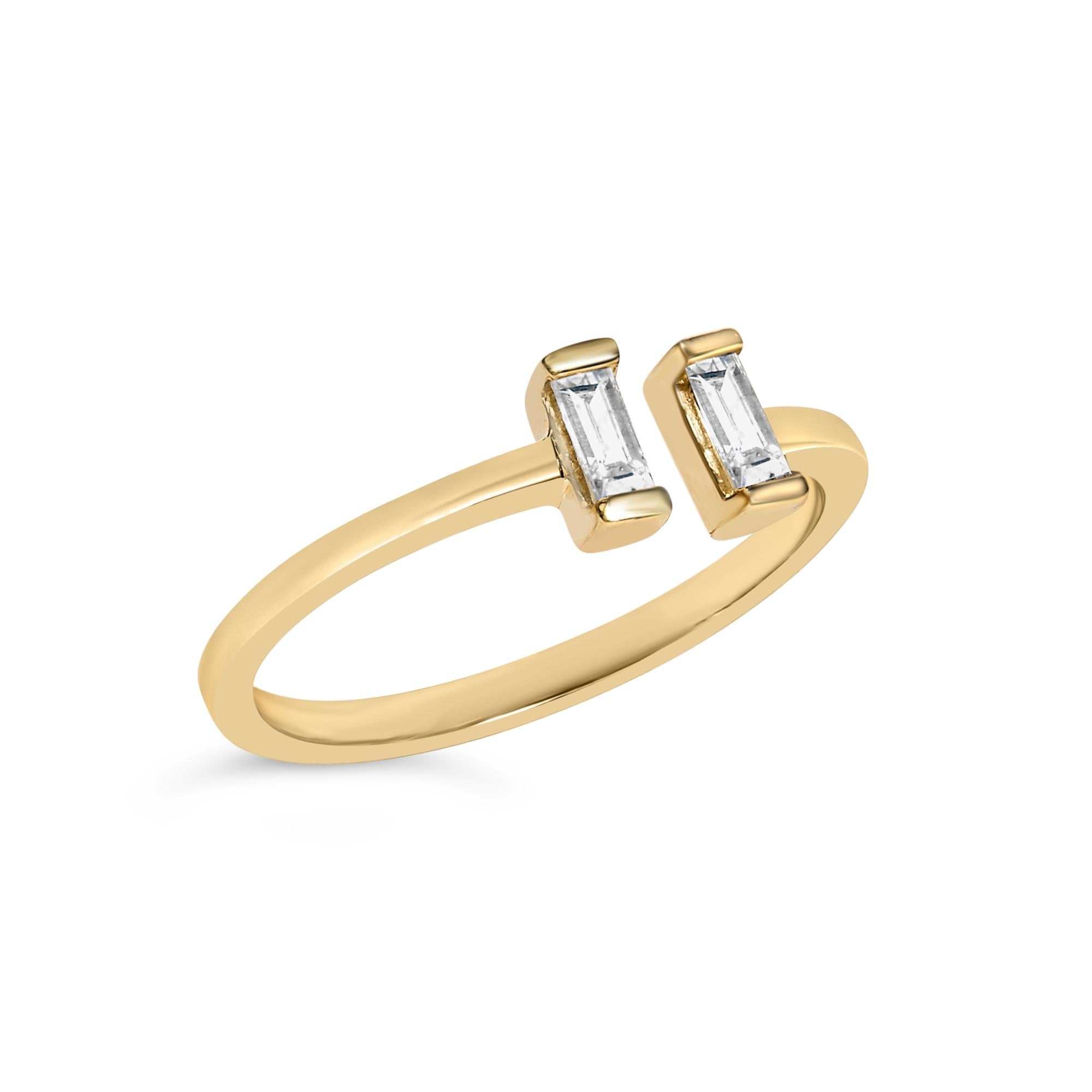 14K Yellow Gold Plated Sterling Silver 1/5 Cttw Baguette Diamond Open Band Ring