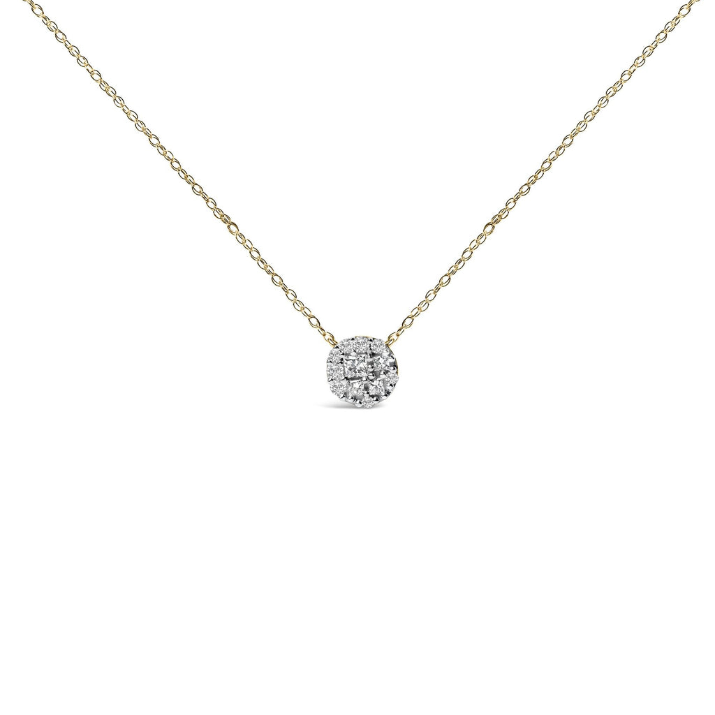 14K Yellow Gold Plated Sterling Silver 3/8 Cttw Diamond Cluster Pendant Necklace-0