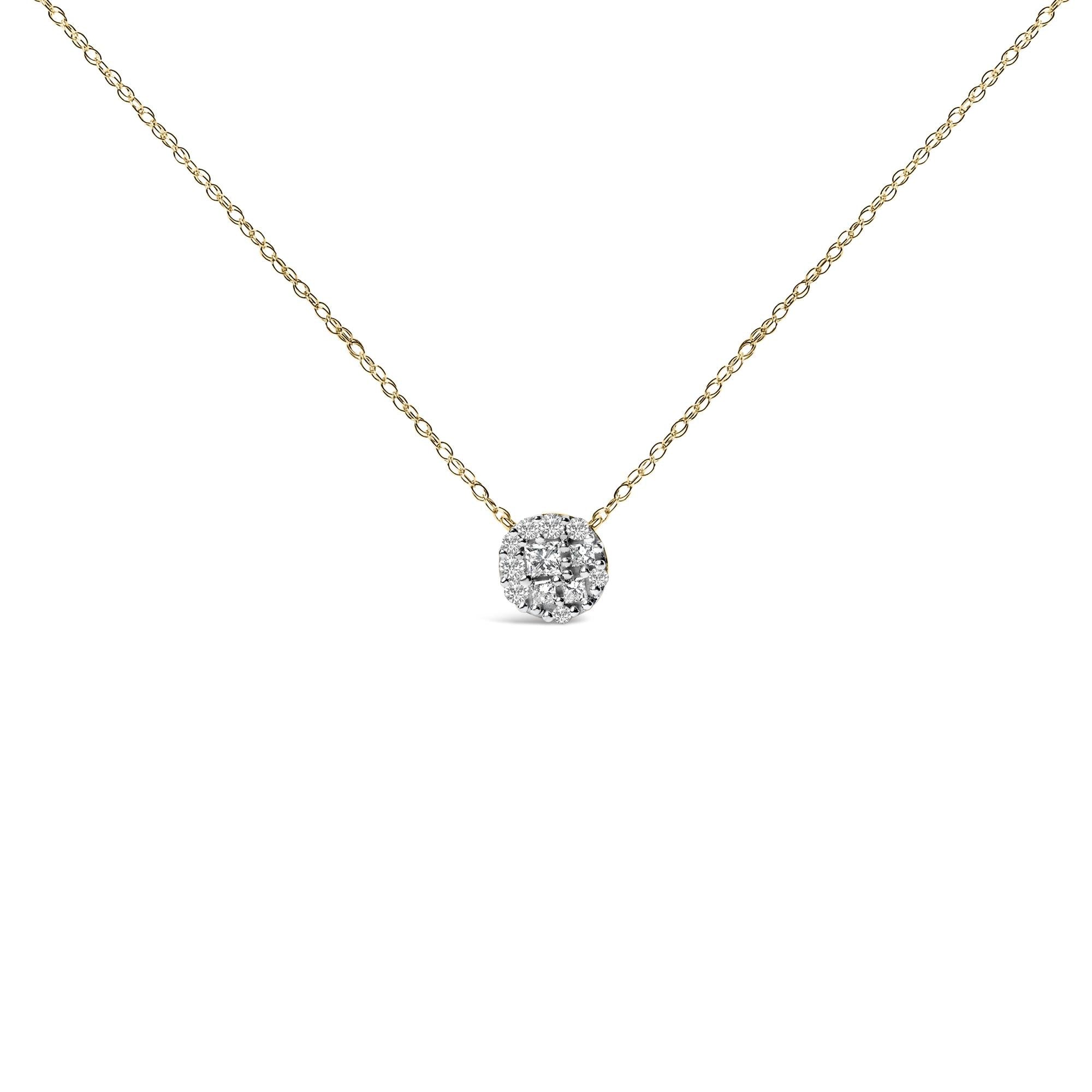 14K Yellow Gold Plated Sterling Silver 3/8 Cttw Diamond Cluster Pendant Necklace-0