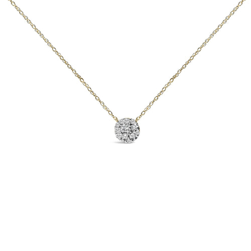 14K Yellow Gold Plated Sterling Silver 3/8 Cttw Diamond Cluster Pendant Necklace-0