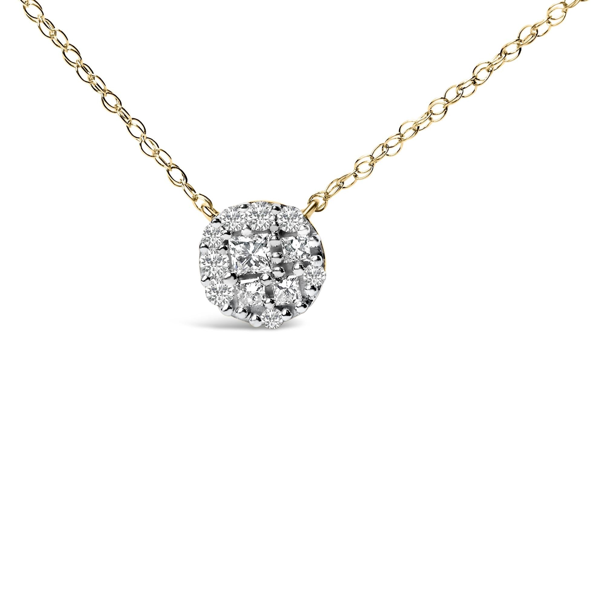 14K Yellow Gold Plated Sterling Silver 3/8 Cttw Diamond Cluster Pendant Necklace-1