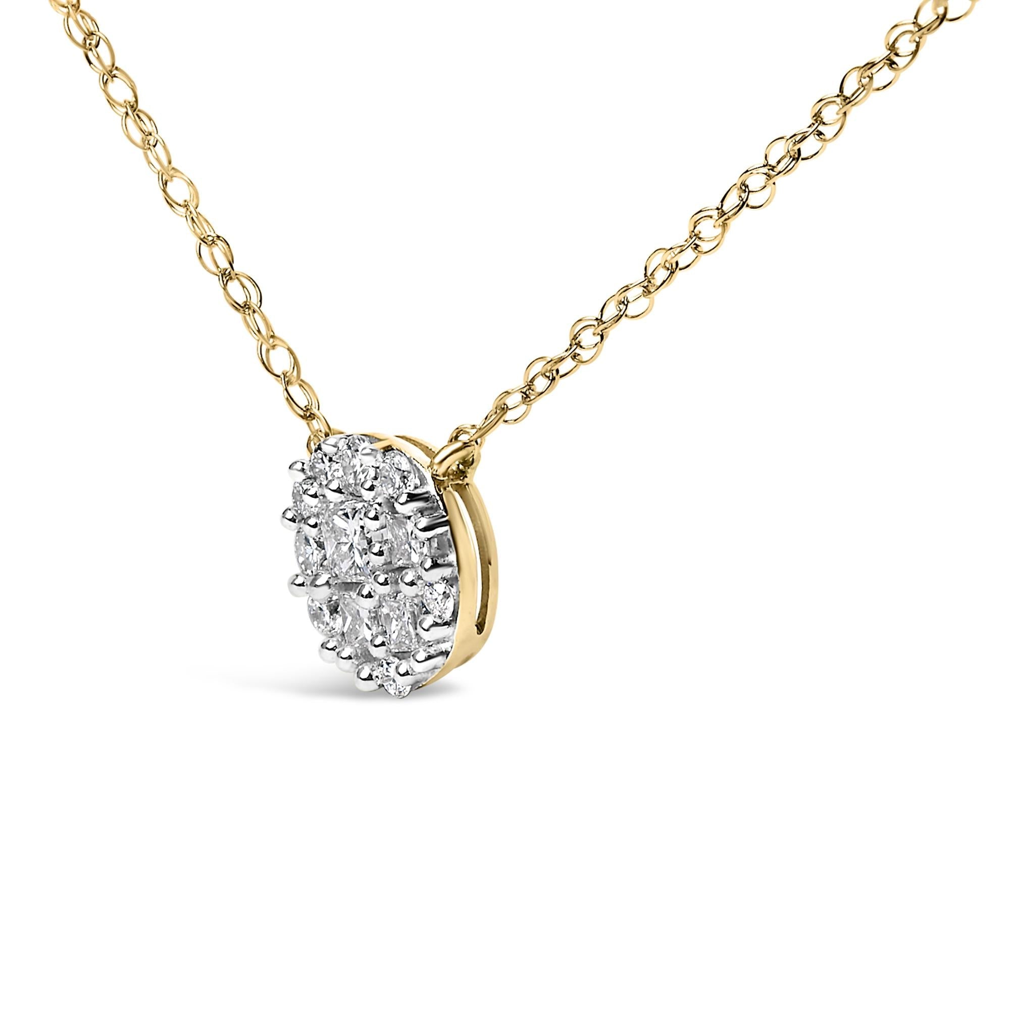 14K Yellow Gold Plated Sterling Silver 3/8 Cttw Diamond Cluster Pendant Necklace-3