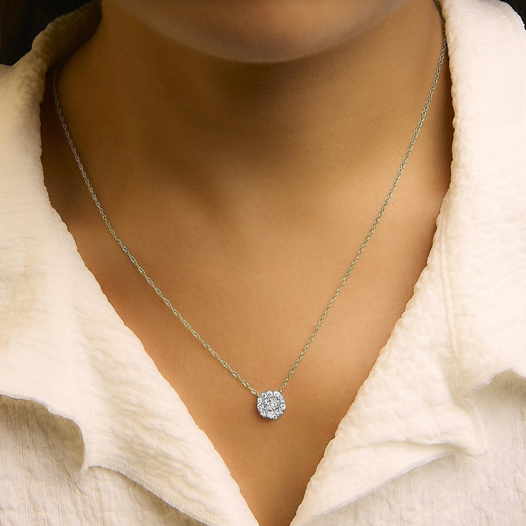 14K Yellow Gold Plated Sterling Silver 3/8 Cttw Diamond Cluster Pendant Necklace-2