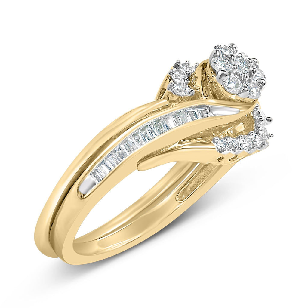 14K Yellow Gold Plated Sterling Silver 1/2 Cttw Diamond Cluster Spiral Bridal Set
