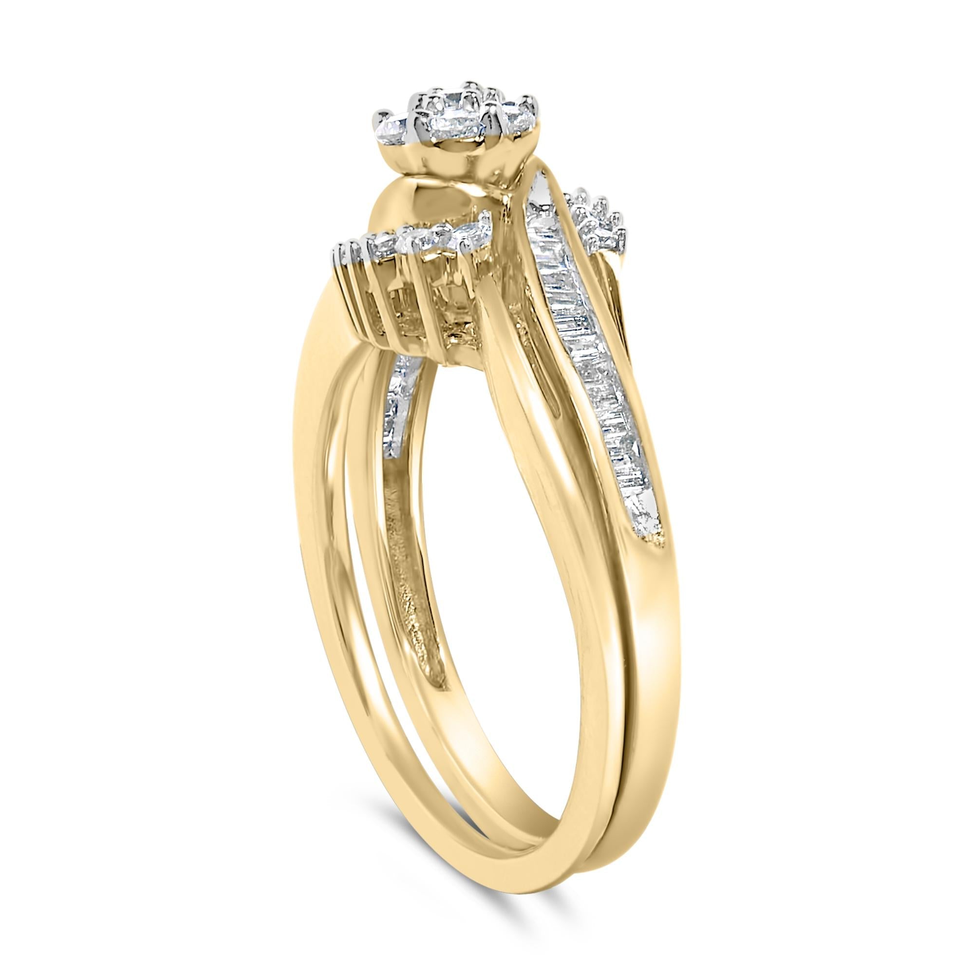14K Yellow Gold Plated Sterling Silver 1/2 Cttw Diamond Cluster Spiral Bridal Set