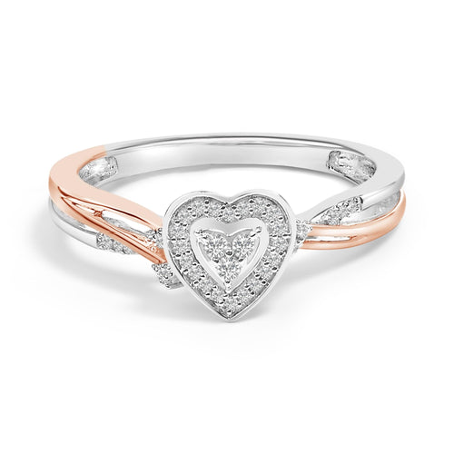 14K Rose Gold Plated Sterling Silver 1/10 Cttw Diamond Heart Motif Ring-0