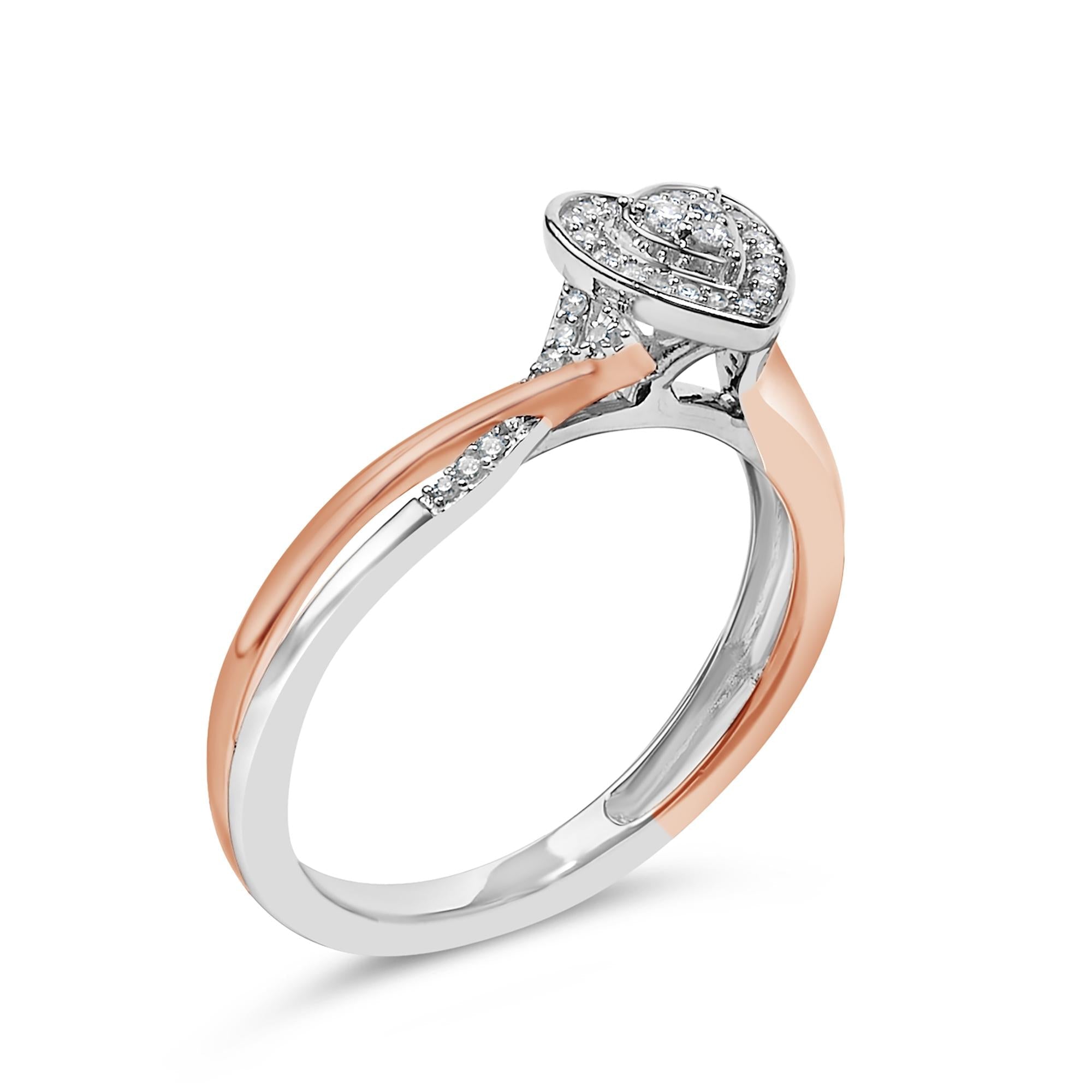 14K Rose Gold Plated Sterling Silver 1/10 Cttw Diamond Heart Motif Ring-3