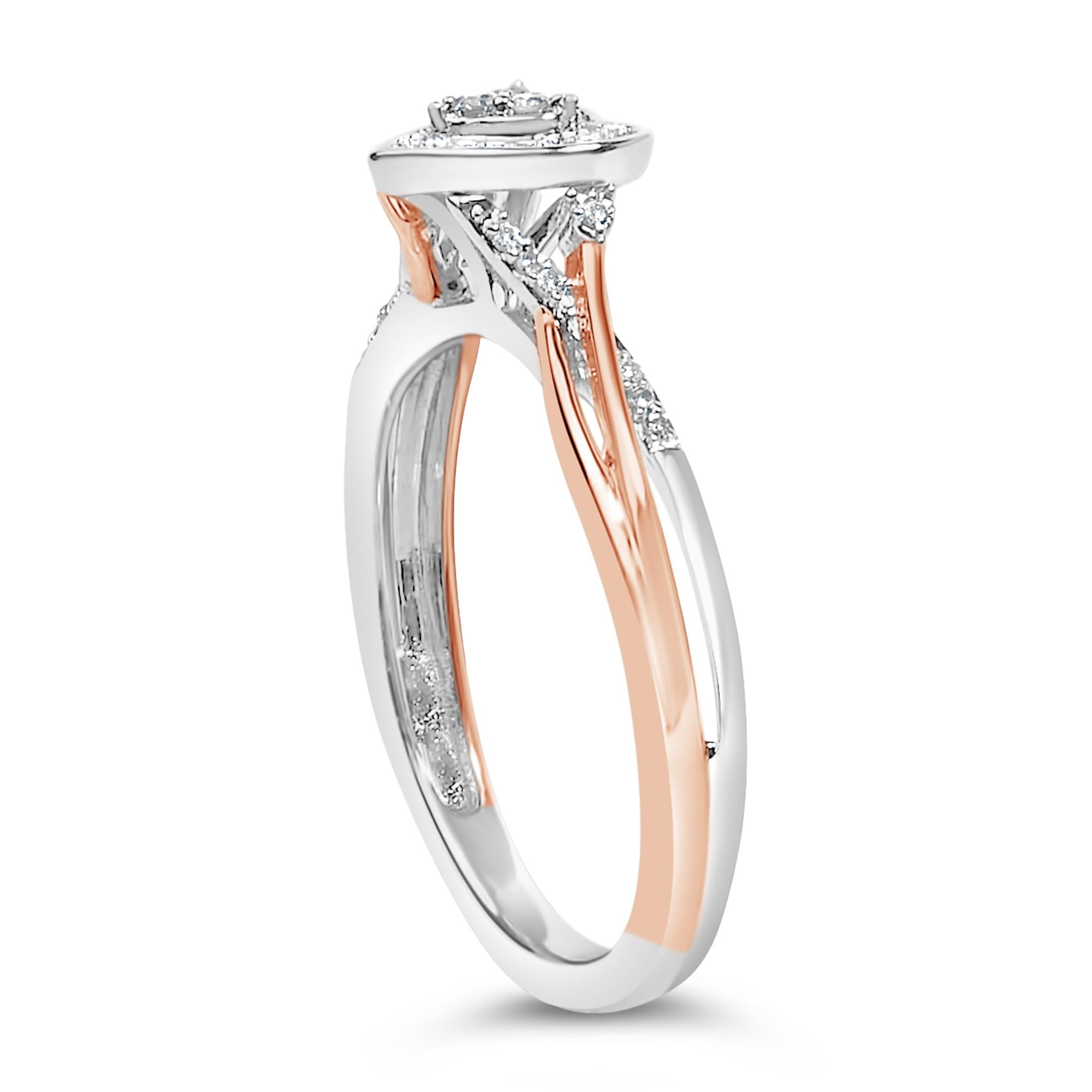 14K Rose Gold Plated Sterling Silver 1/10 Cttw Diamond Heart Motif Ring-4
