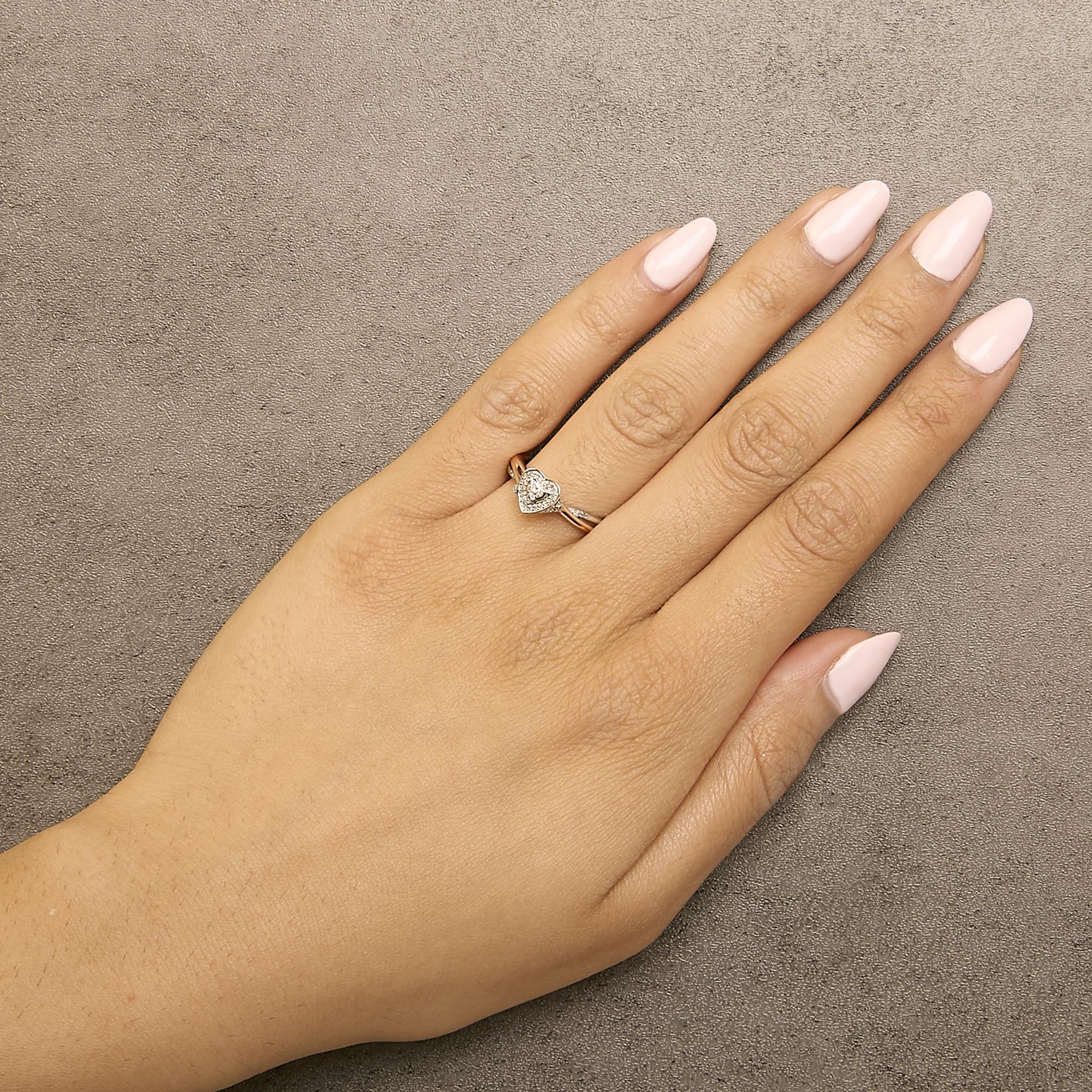 14K Rose Gold Plated Sterling Silver 1/10 Cttw Diamond Heart Motif Ring-2