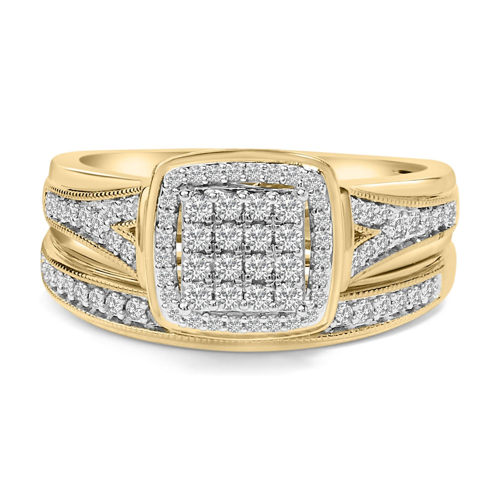 14K Yellow Gold Plated Sterling Silver 1/2 Cttw Diamond Square Cluster Bridal Set-0
