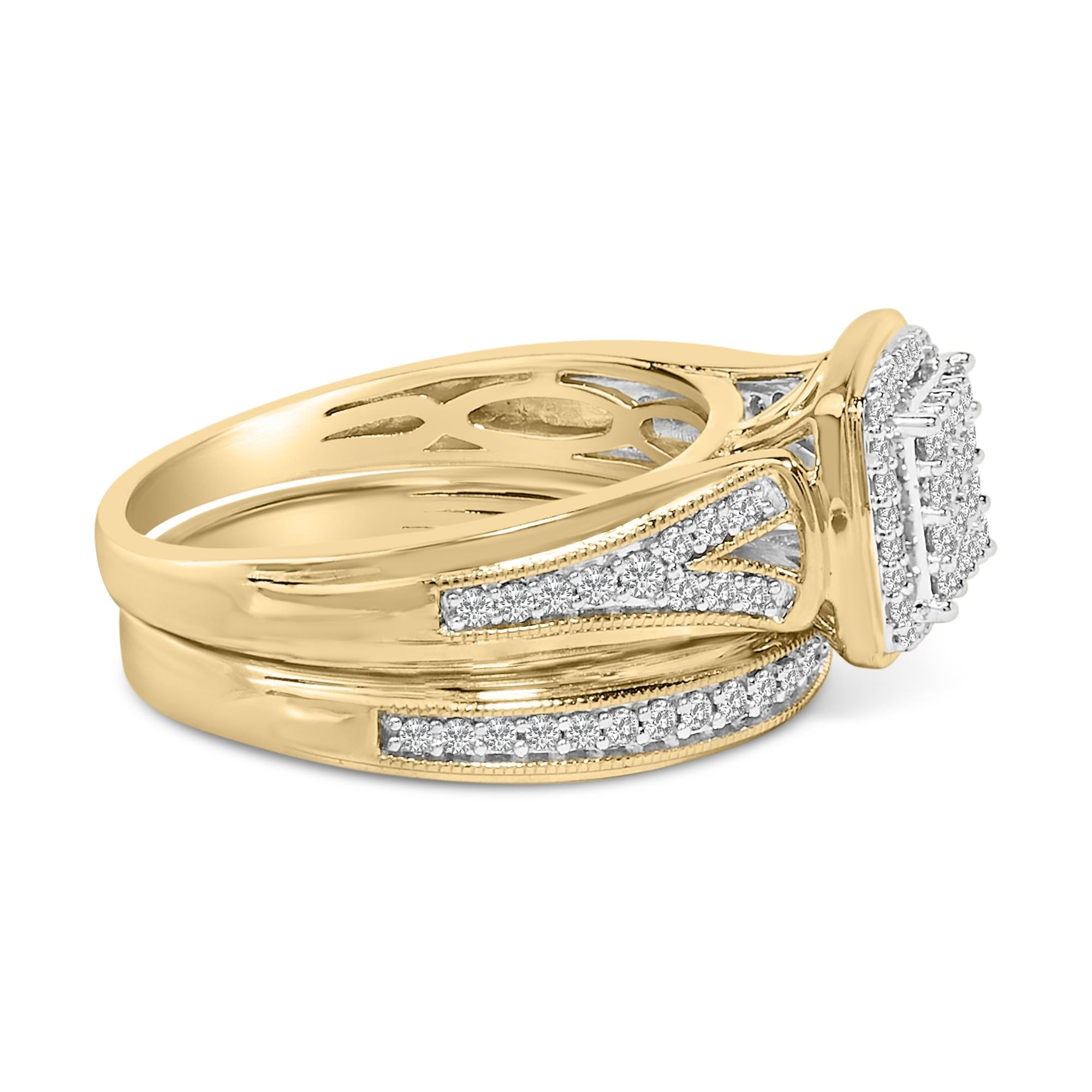14K Yellow Gold Plated Sterling Silver 1/2 Cttw Diamond Square Cluster Bridal Set-1