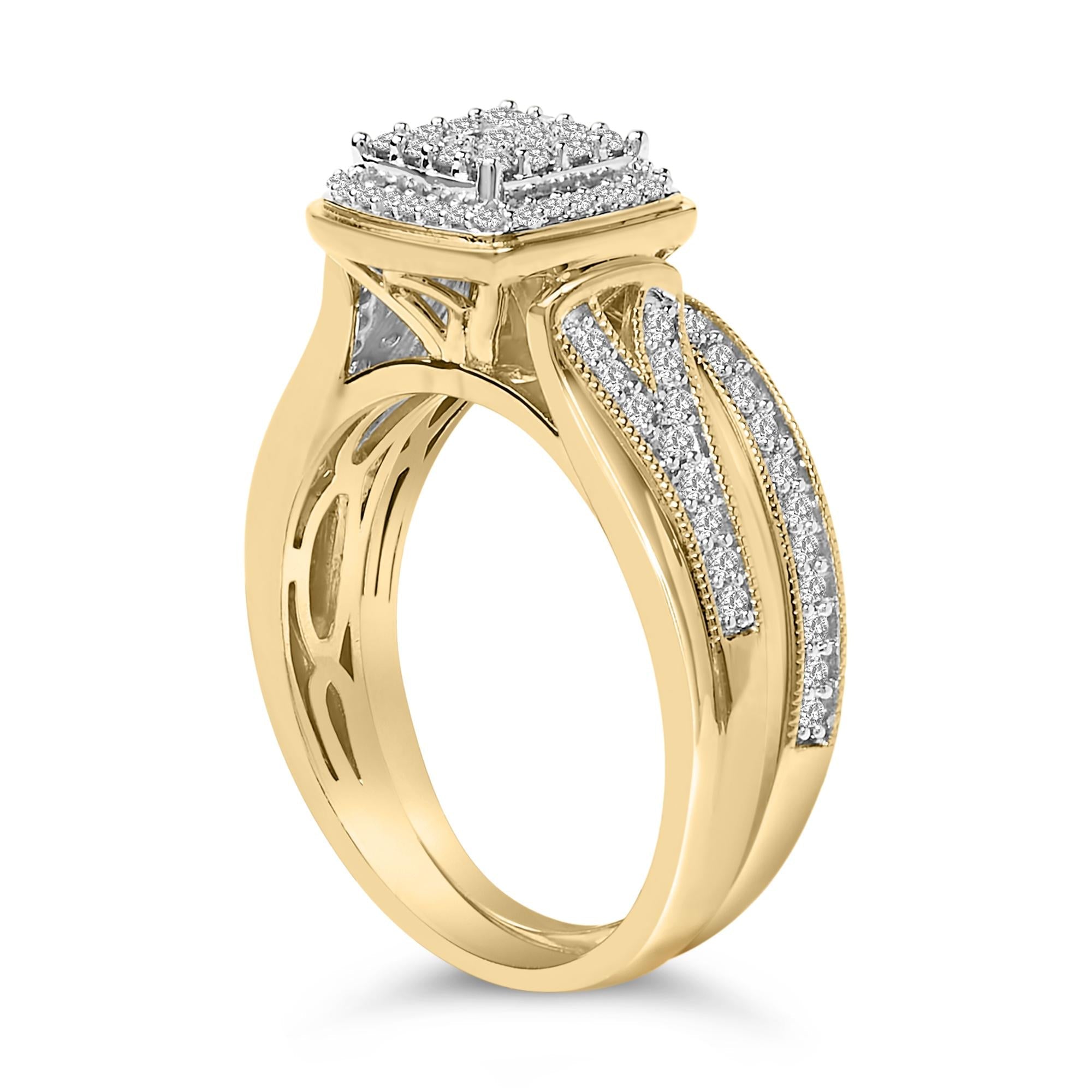 14K Yellow Gold Plated Sterling Silver 1/2 Cttw Diamond Square Cluster Bridal Set-4