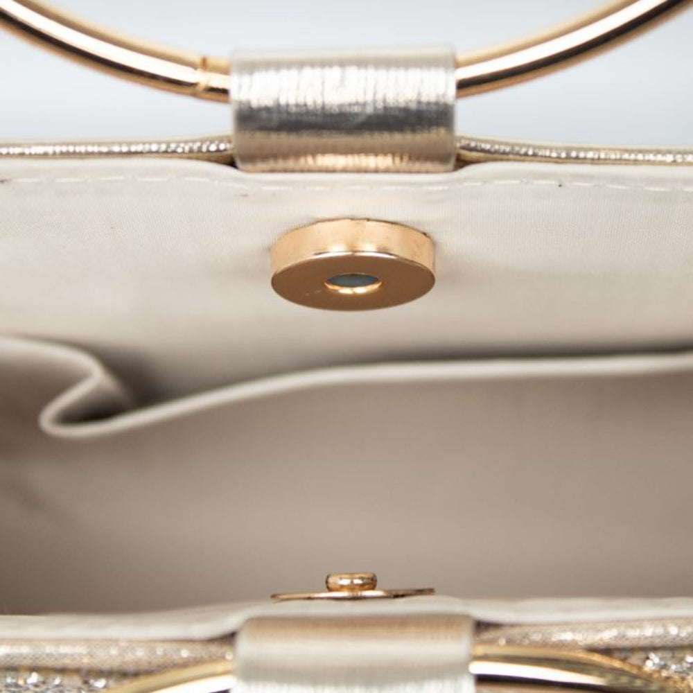Gold Diamante Clutch Bag with Top Handles-3