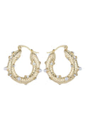 Gold Tone Small Pearl and Diamante Hoop Earrings