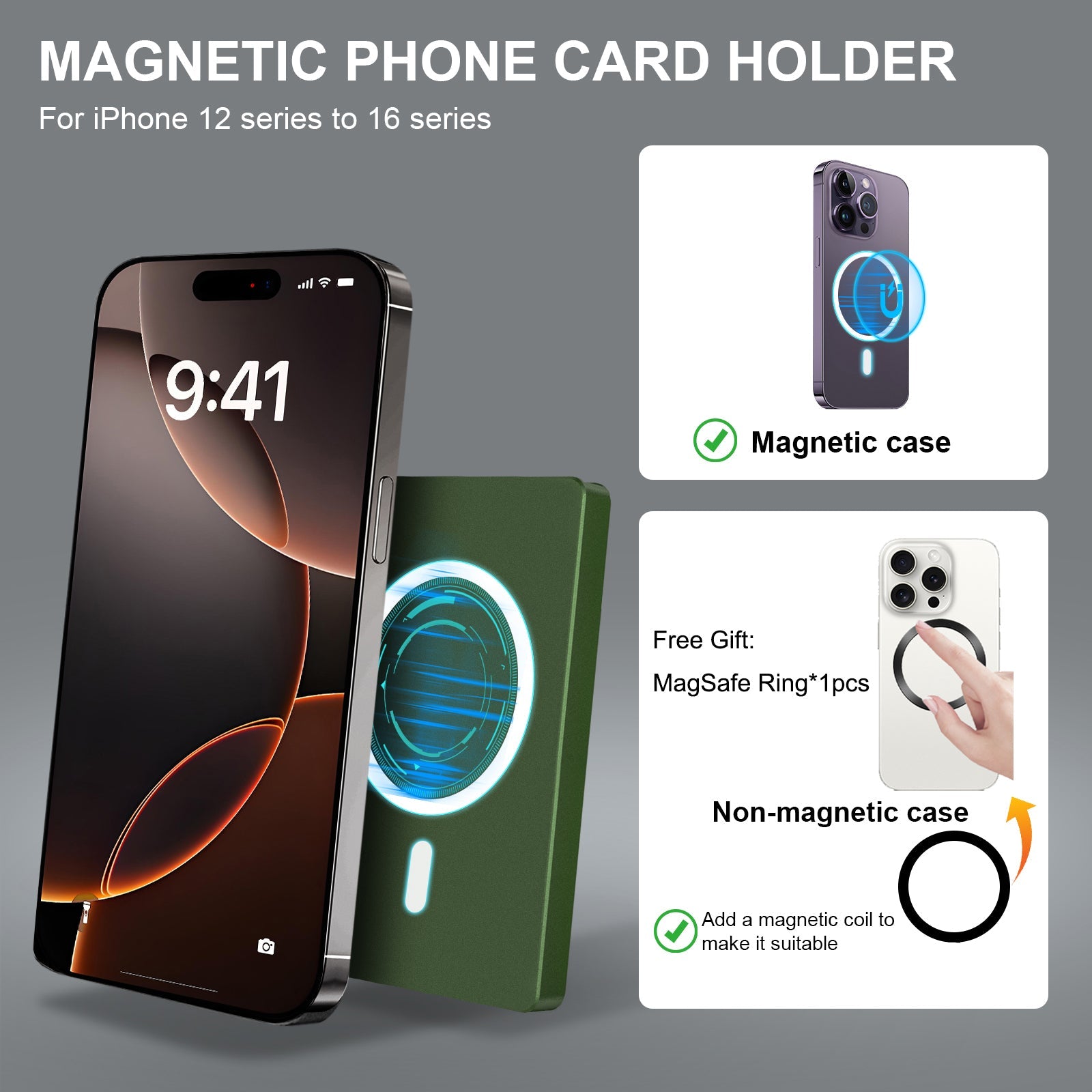 RFID Blocking Wallet Minimalist Slim Card Holder for MagSafe with Adjustable Stand, Metal Pop Up Magnetic Wallet for Men TOYFID