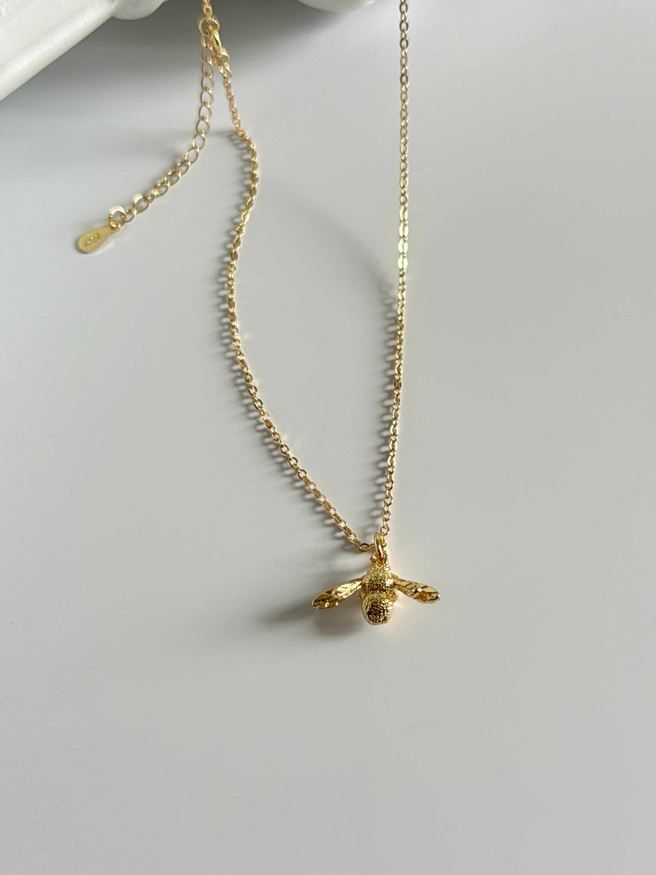 925 Sterling Silver Bee Necklace | 18K Gold Plated Bold Pendant