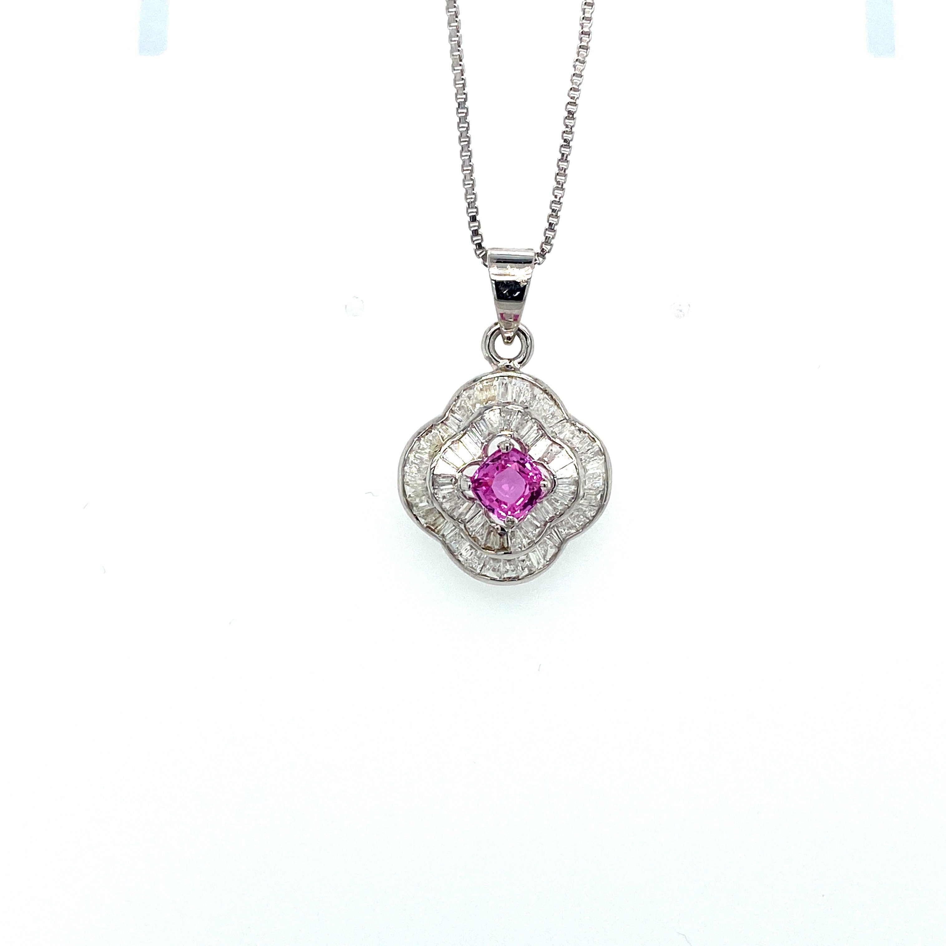 Pink Sapphire and Diamond Pendant in 18K White Gold - KGP 21169