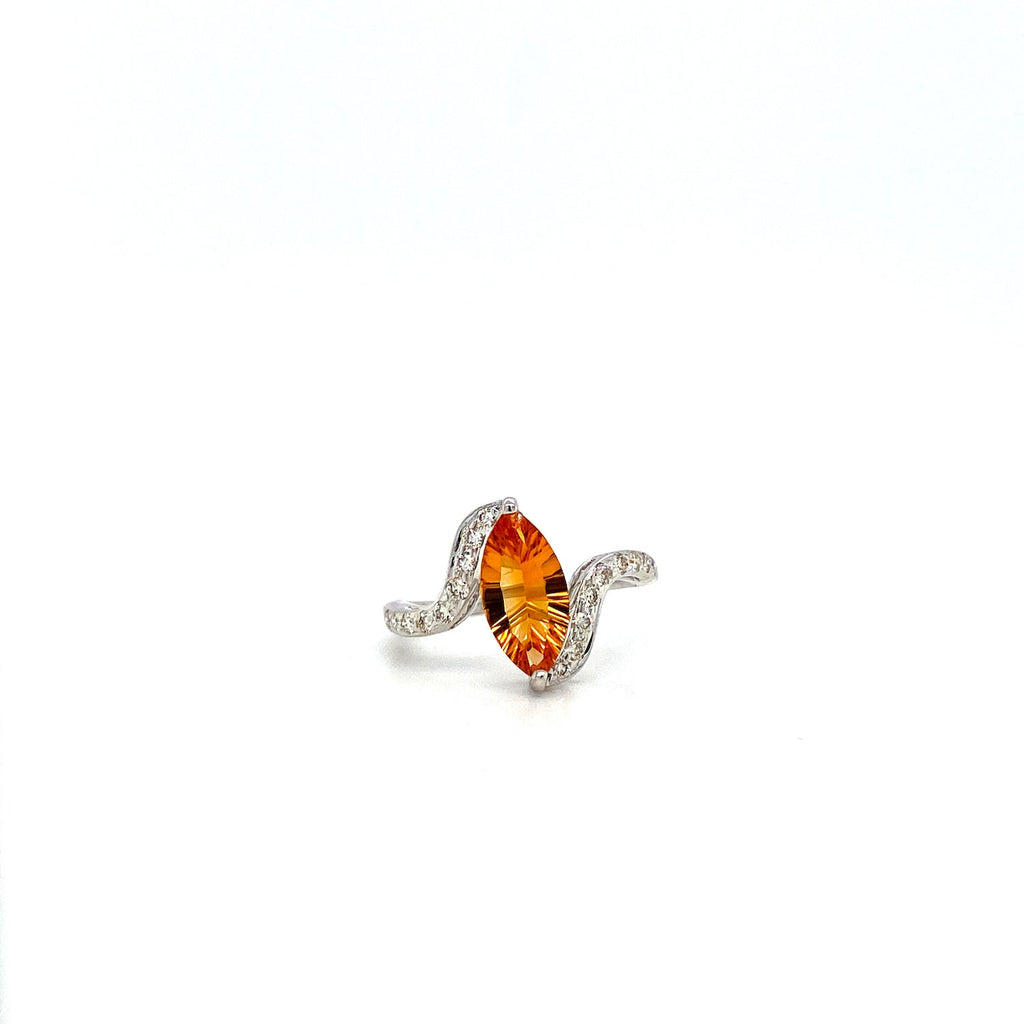 Citrine and Diamond Ring in 18K White Gold - KGR 13291