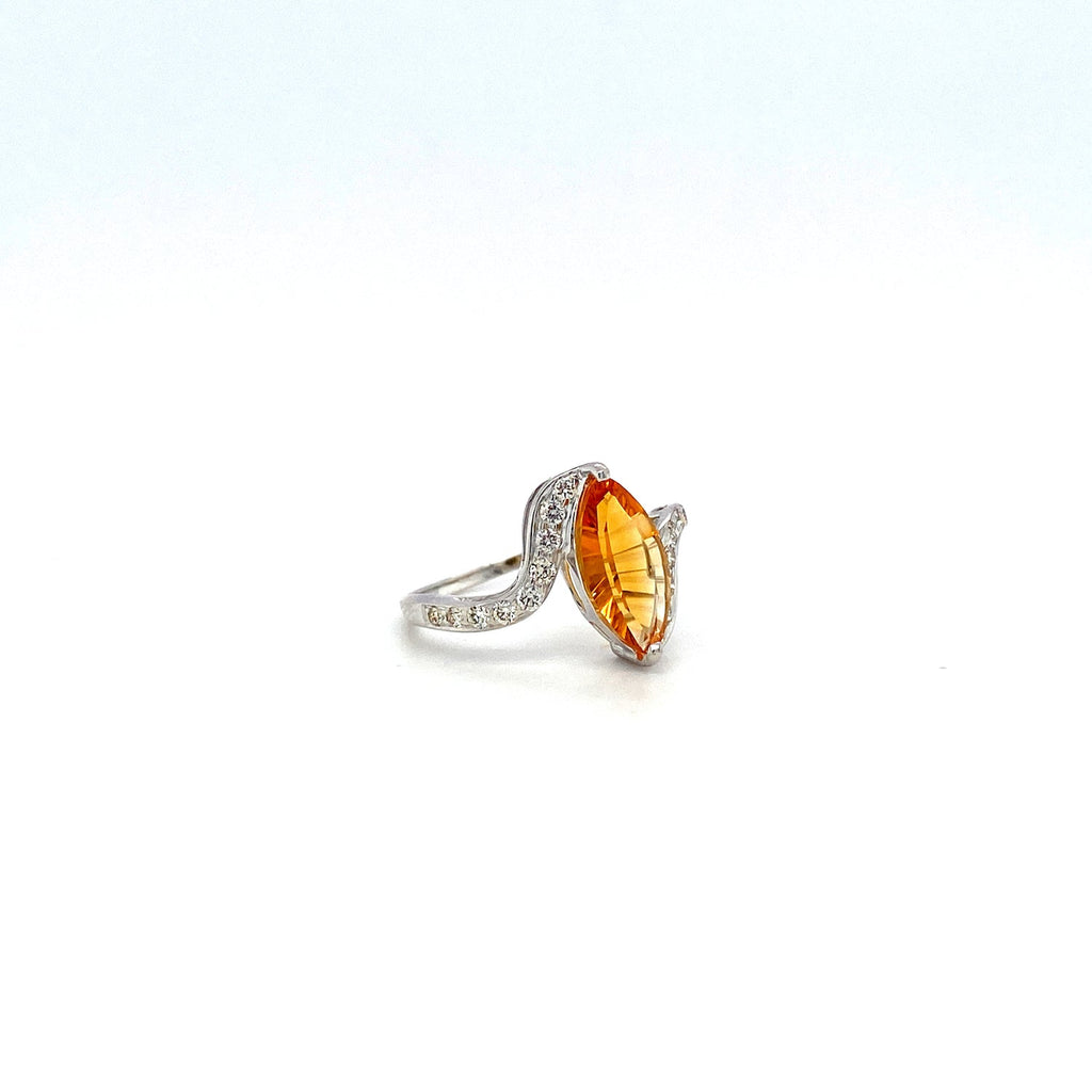 Citrine and Diamond Ring in 18K White Gold - KGR 13291