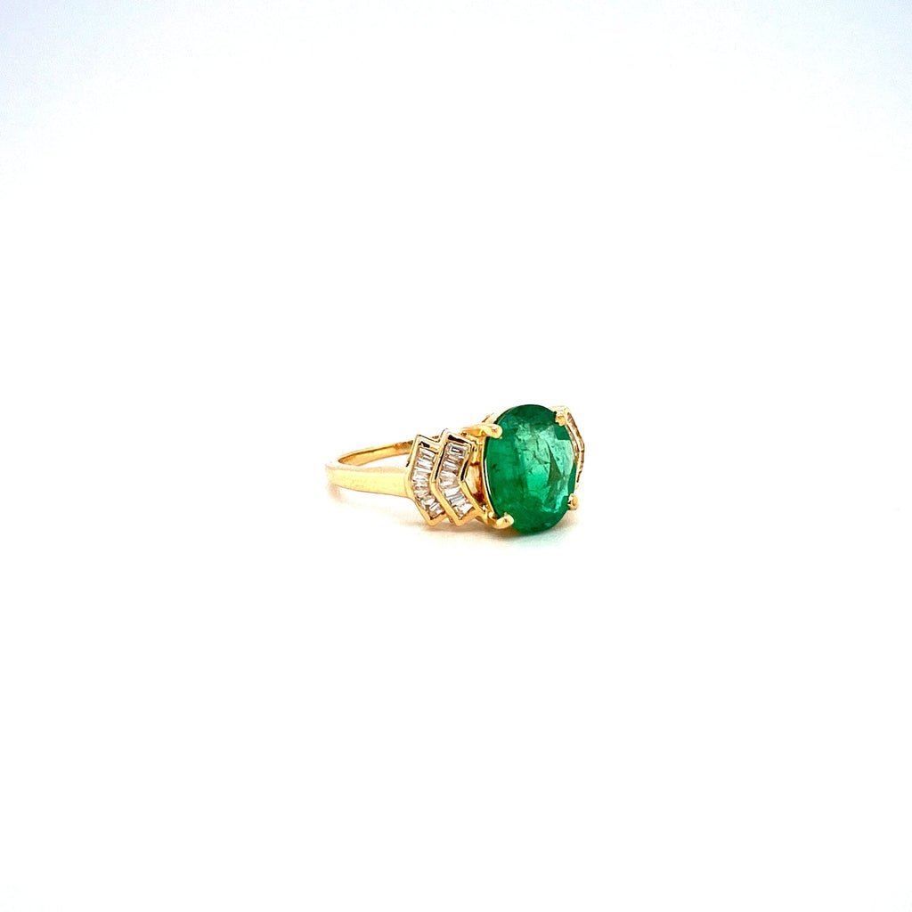 Emerald and Diamond Ring in 14K Yellow Gold - KGR 14242