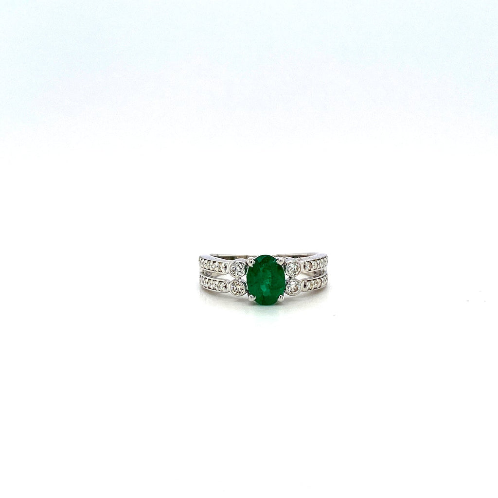 Emerald and Diamond Ring in 18K White Gold - KGR 15903