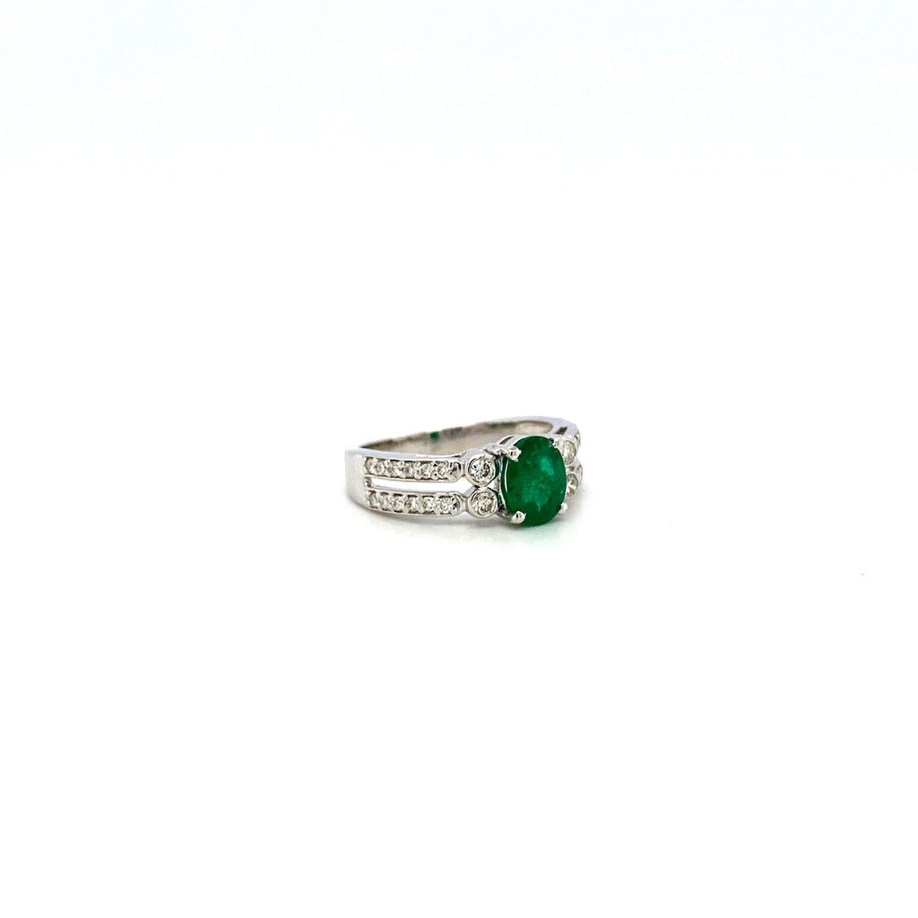 Emerald and Diamond Ring in 18K White Gold - KGR 15903