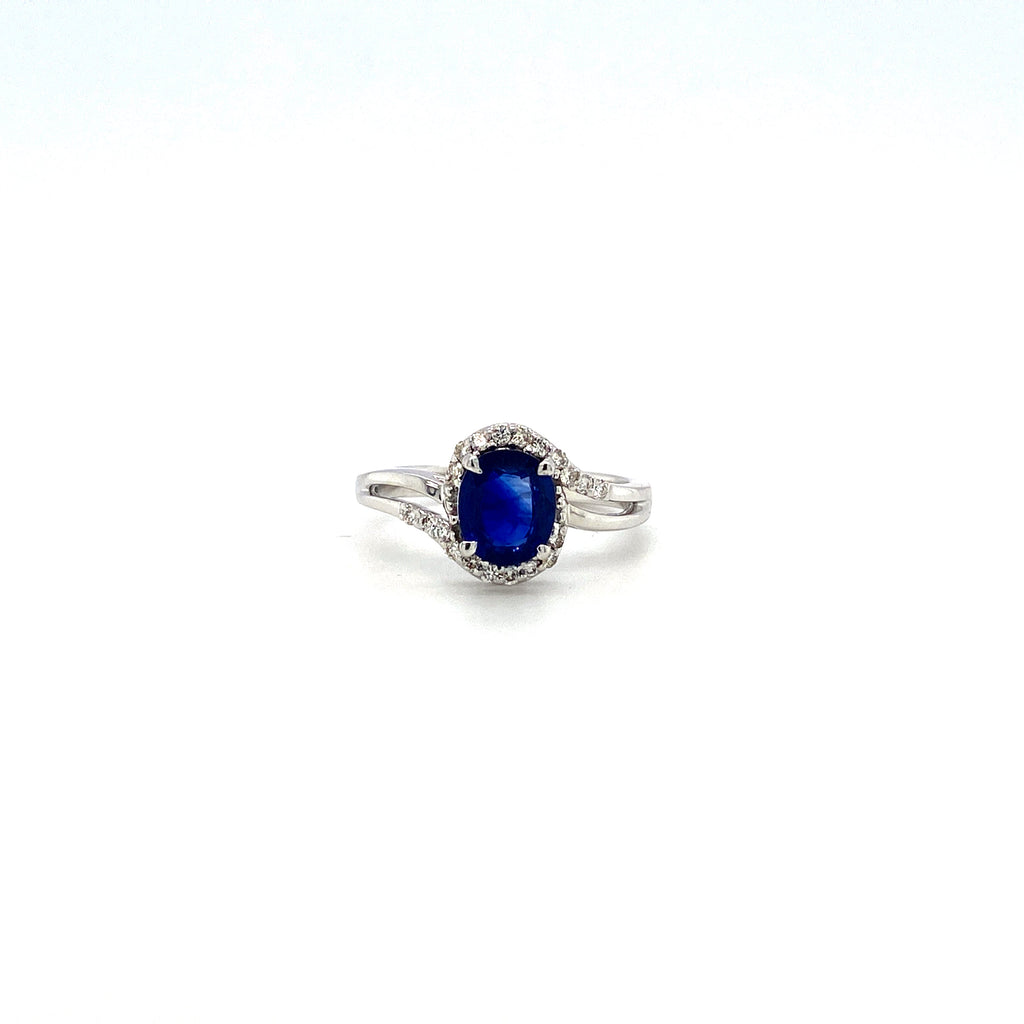 Sapphire and Diamond Ring in 18K White Gold - KGR 15983