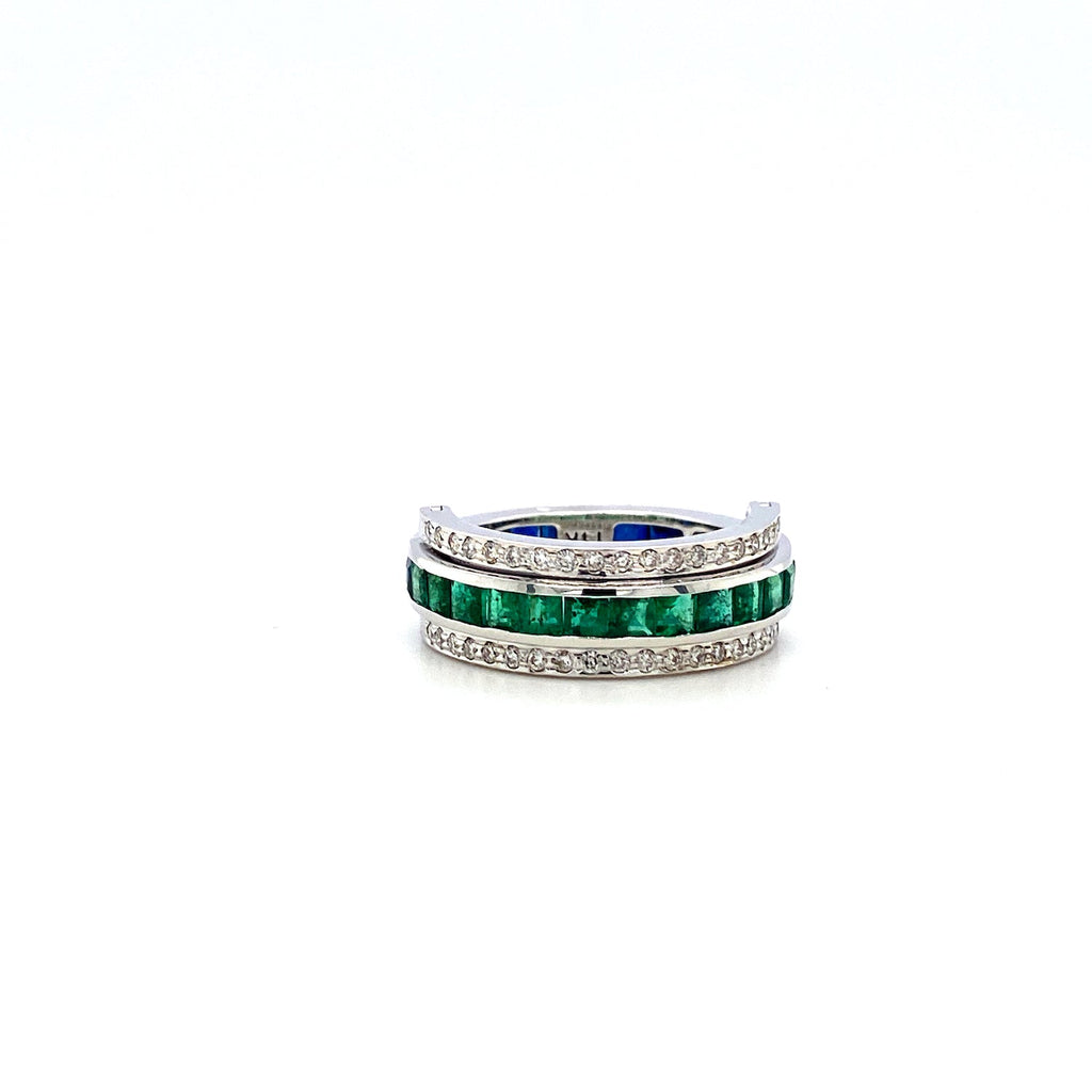 Multi Colour Stones and Diamond Reversible Ring in 14K White Gold - KGR 16789