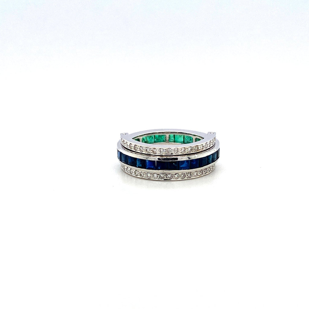 Multi Colour Stones and Diamond Reversible Ring in 14K White Gold - KGR 16789