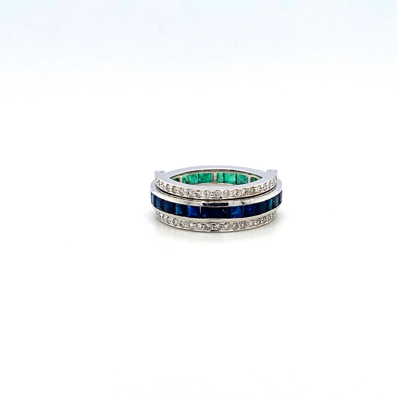 Multi Colour Stones and Diamond Reversible Ring in 14K White Gold - KGR 16789