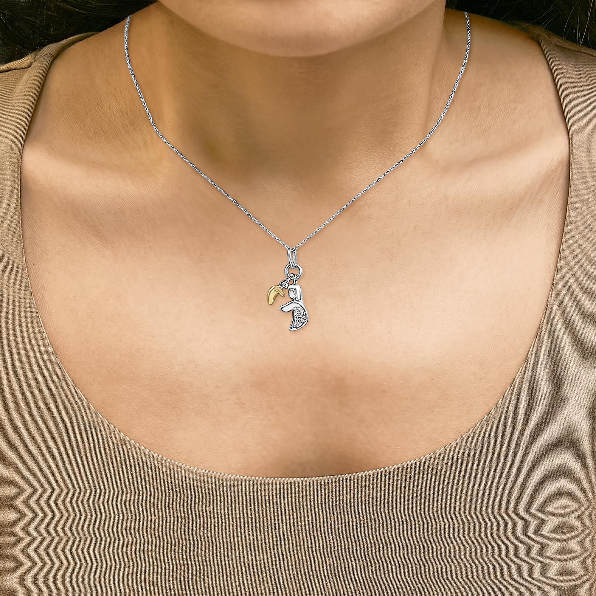 14K Yellow Gold Plated Sterling Silver Diamond Accent Mom and Child Pendant Necklace