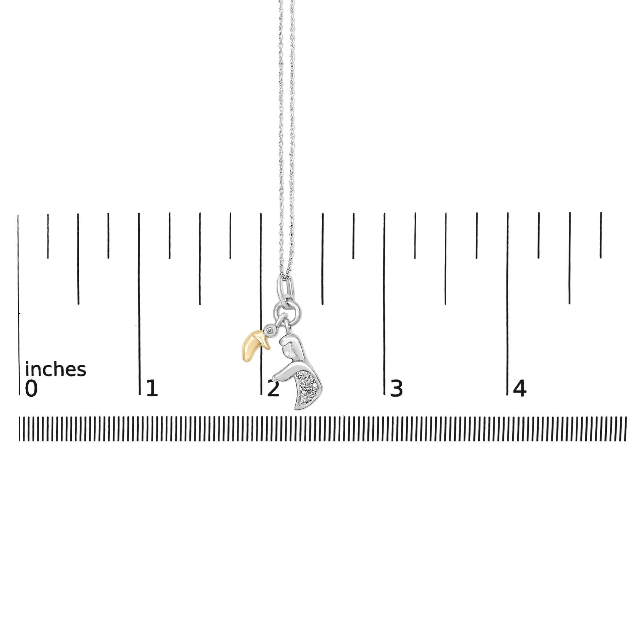 14K Yellow Gold Plated Sterling Silver Diamond Accent Mom and Child Pendant Necklace