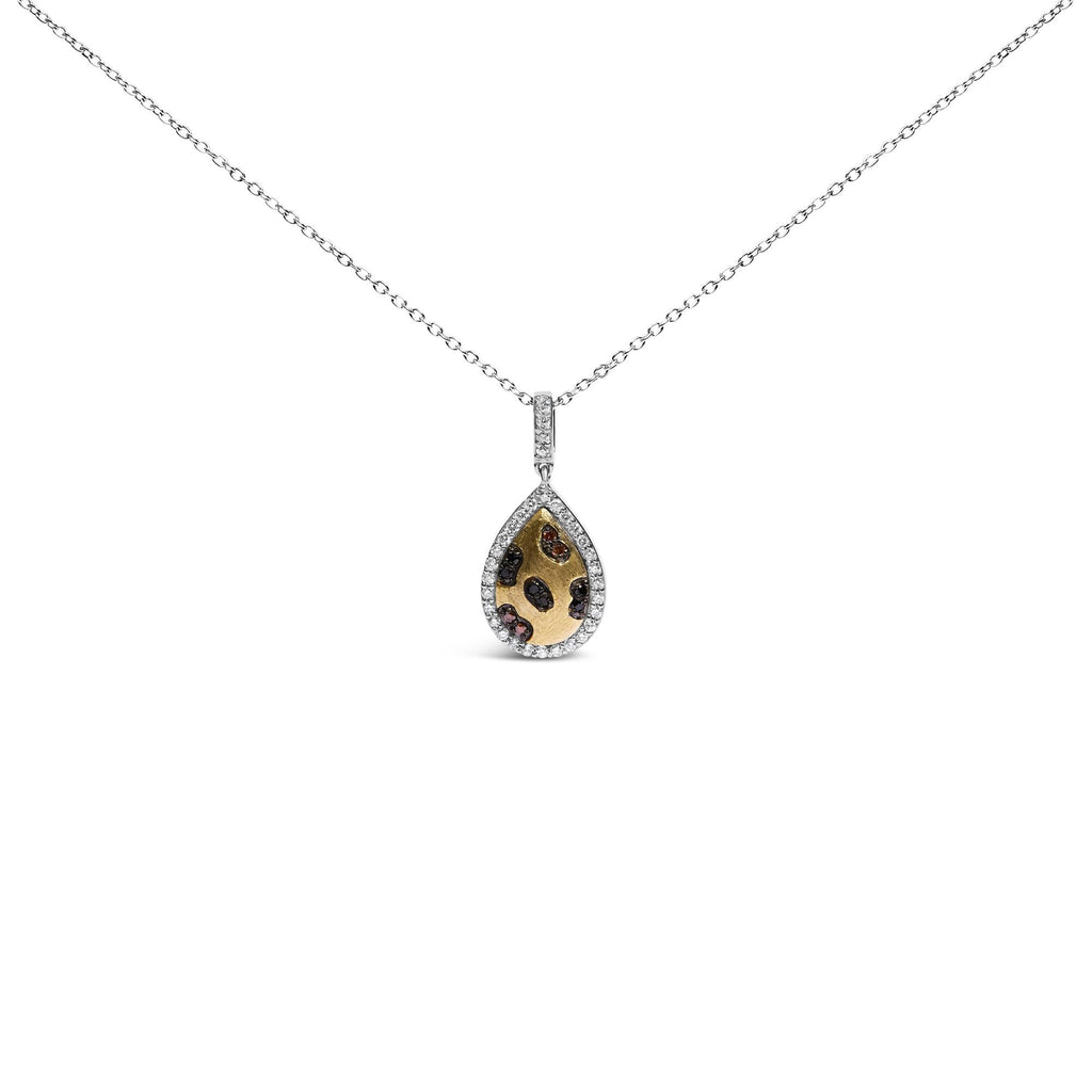 10K Yellow Gold Plated Sterling Silver Mixed Color Diamond Accent Pear Halo Pendant Necklace