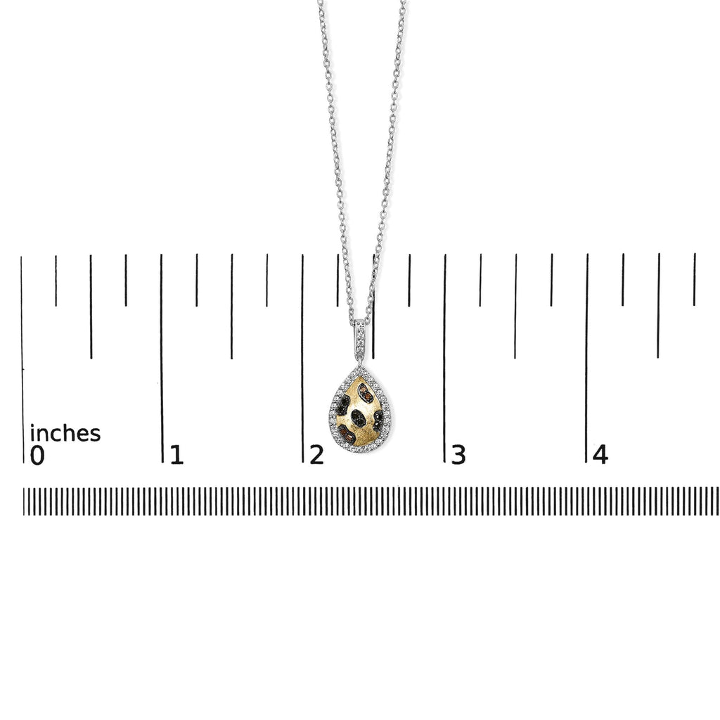 10K Yellow Gold Plated Sterling Silver Mixed Color Diamond Accent Pear Halo Pendant Necklace