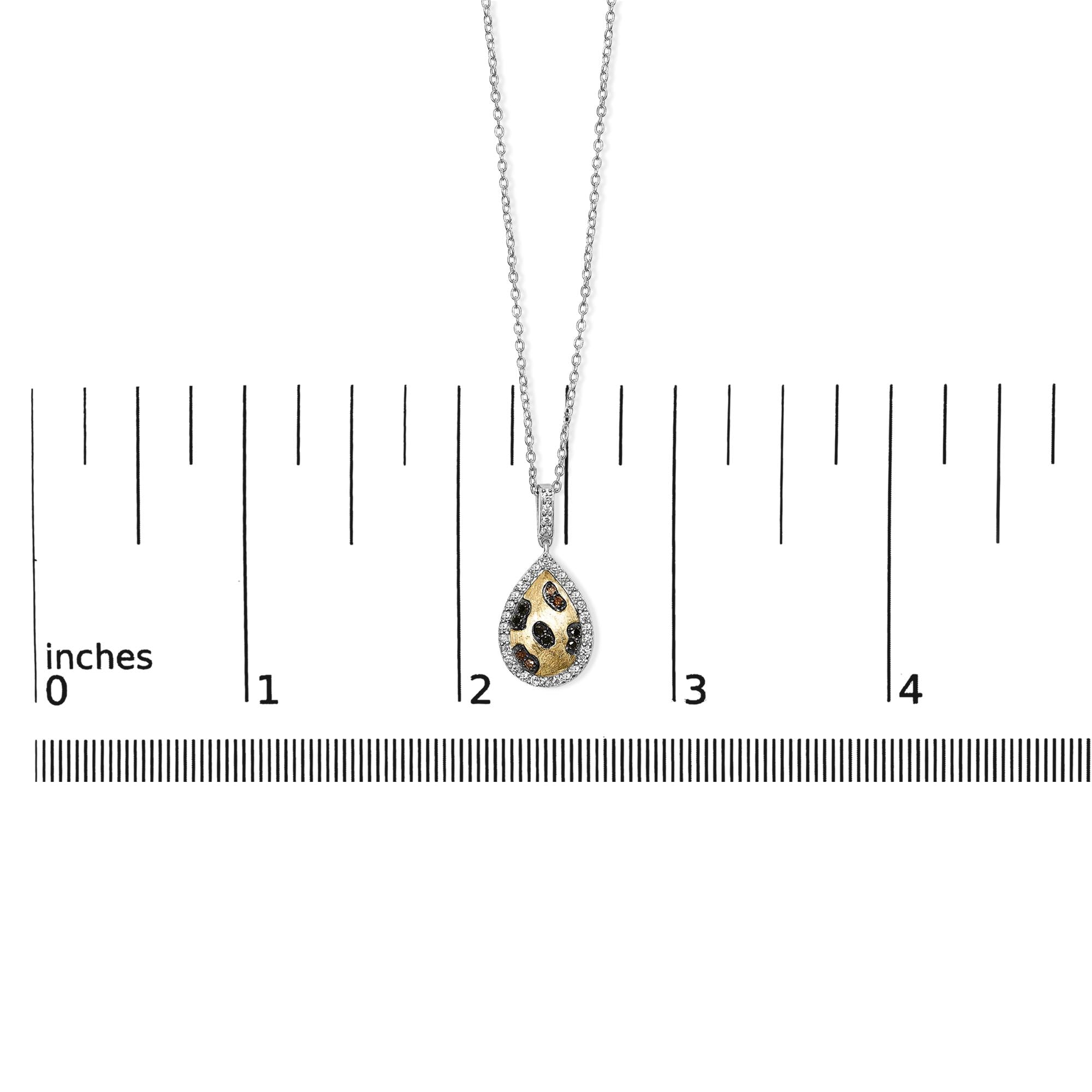 10K Yellow Gold Plated Sterling Silver Mixed Color Diamond Accent Pear Halo Pendant Necklace