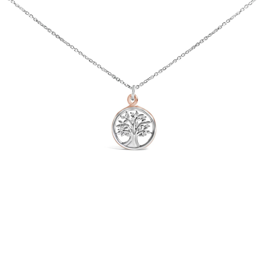 14K Rose Gold Plated Sterling Silver Diamond Accent Tree of Life Pendant Necklace-0