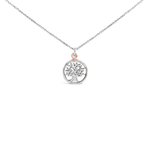14K Rose Gold Plated Sterling Silver Diamond Accent Tree of Life Pendant Necklace-0