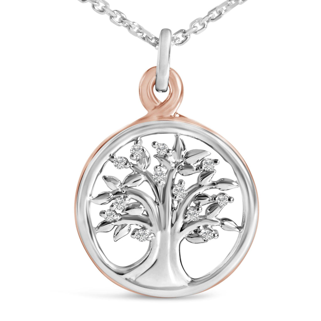 14K Rose Gold Plated Sterling Silver Diamond Accent Tree of Life Pendant Necklace-1