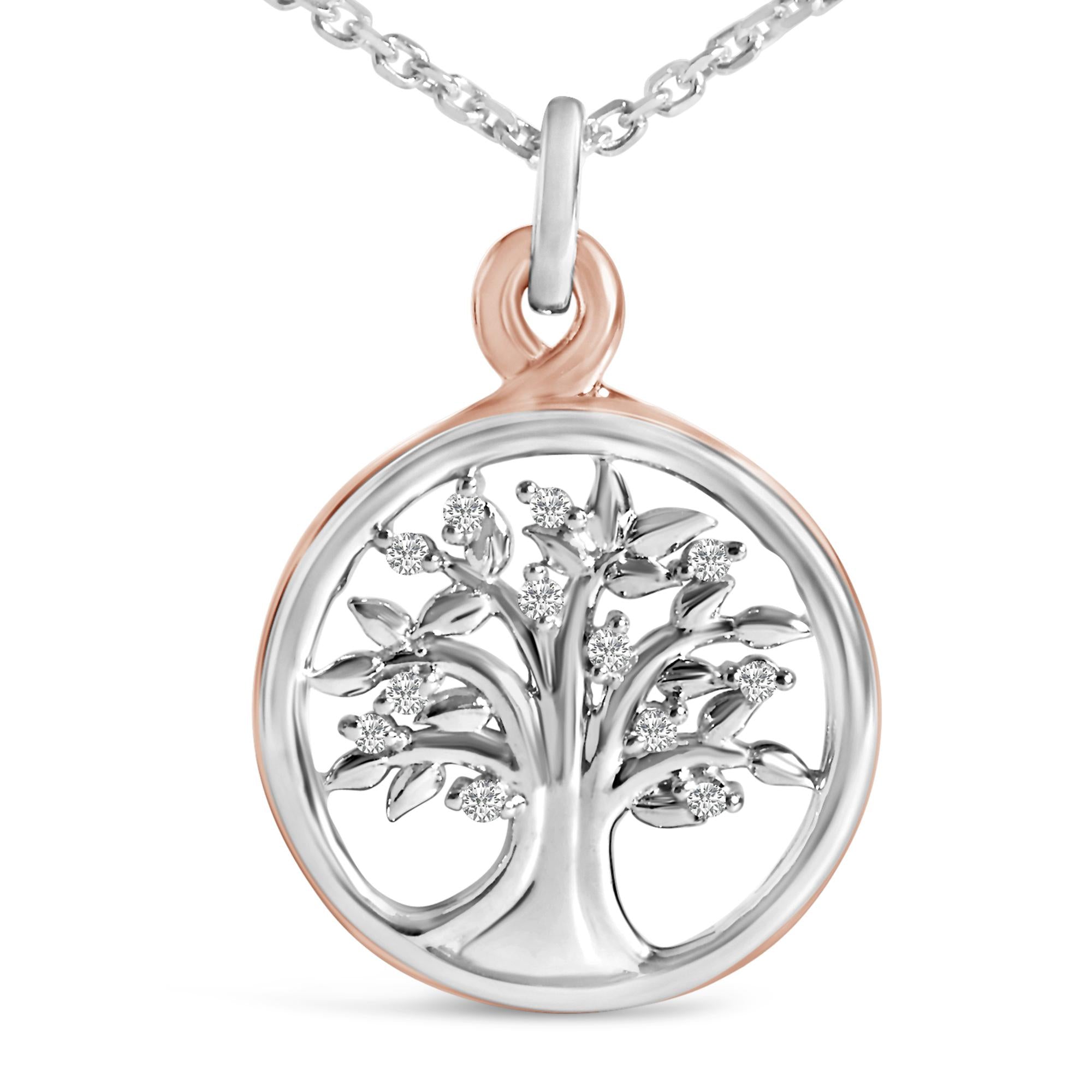 14K Rose Gold Plated Sterling Silver Diamond Accent Tree of Life Pendant Necklace-1