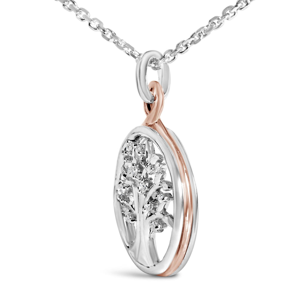 14K Rose Gold Plated Sterling Silver Diamond Accent Tree of Life Pendant Necklace-3